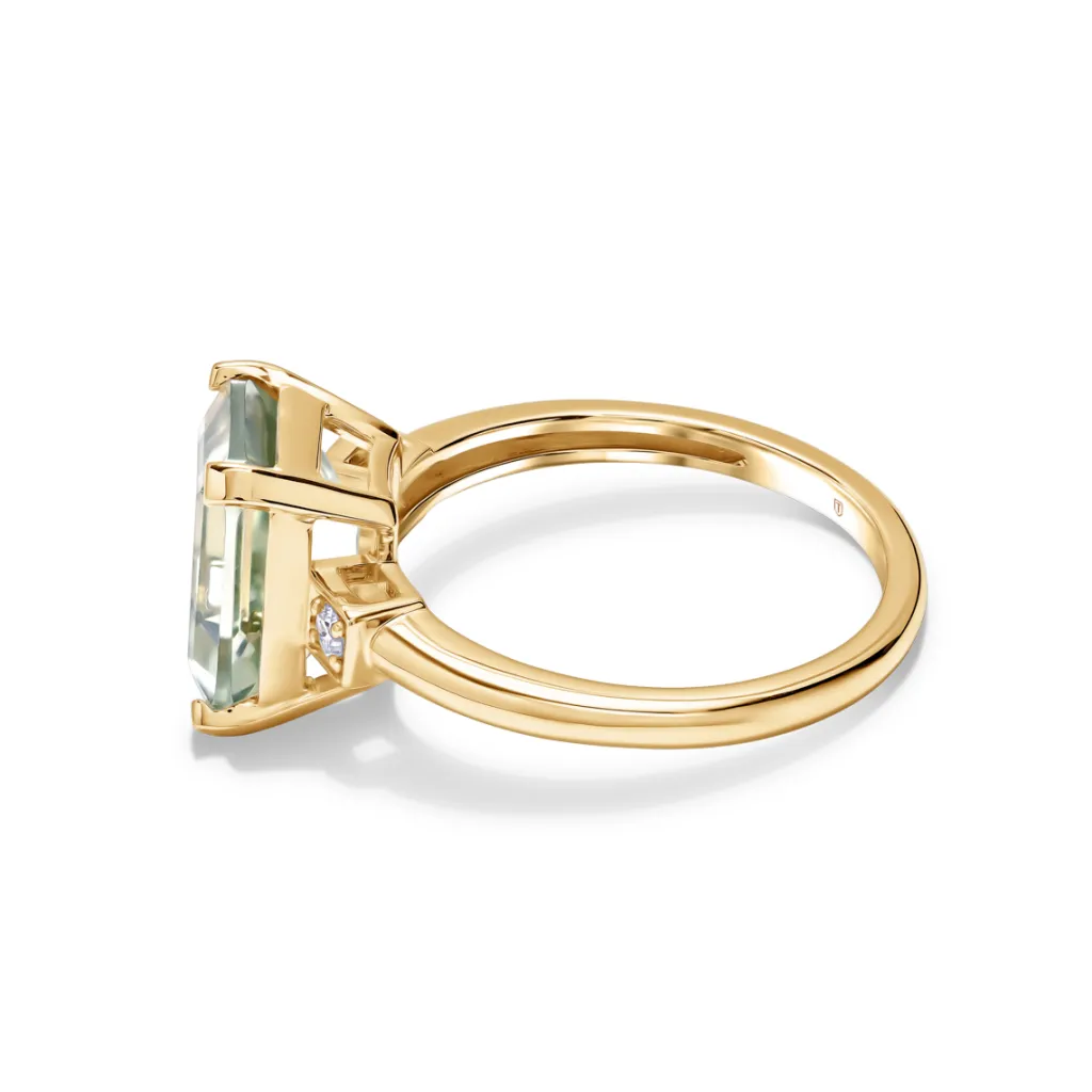 Clearance Grønn ametystring i gult gull med diamanter Ringer