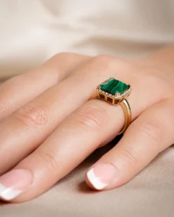 Discount Gullring med grønn malakitt og diamanter 0,13 ct Ringer