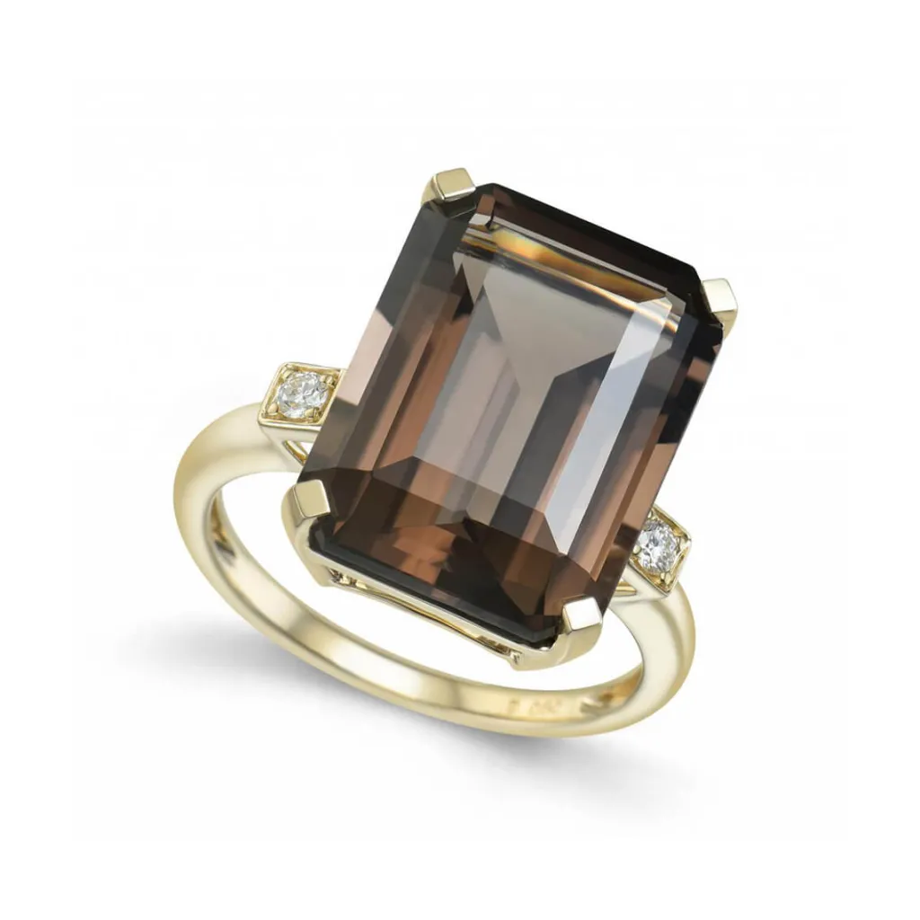 New Gullring med røkkvarts og diamanter Ringer