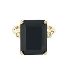 Best Gullring med sort agat og diamanter 0,06 ct Ringer