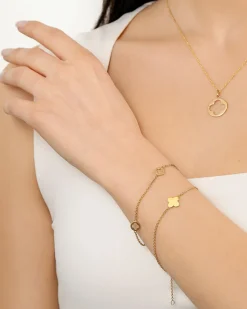 Outlet Gult gull armbånd med firkløver Armbånd