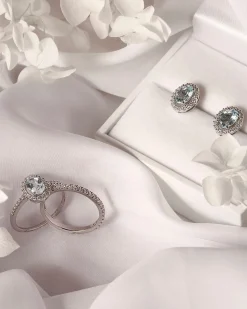Hot Hvitt gull ring med akvamarin og diamanter Ringer