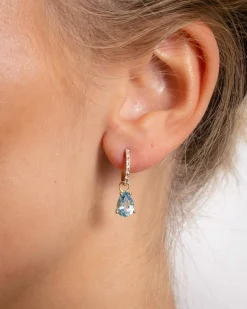 Discount Joy charms i gult gull med blå topas 3,30 ct Ørepynt
