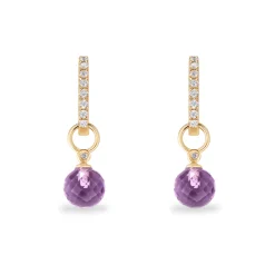 Discount Joy charms i gult gull med runde ametyster og diamanter Ørepynt