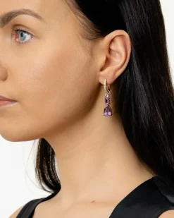 Discount Joy charms i gult gull med ametyst Ørepynt