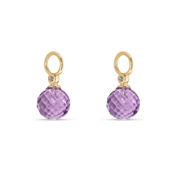 Discount Joy charms i gult gull med runde ametyster og diamanter Ørepynt