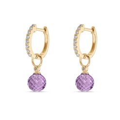 Discount Joy charms i gult gull med runde ametyster og diamanter Ørepynt