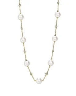 Outlet Kjede i 18 karat gult gull med perler og diamanter 0,92 ct Halssmykker