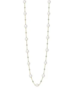 Outlet Kjede i 18 karat gult gull med perler og diamanter 0,92 ct Halssmykker