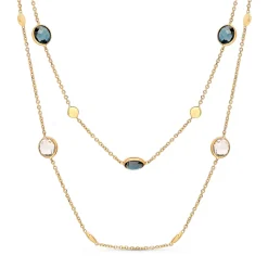 Outlet Kjede i gult gull med topas og gull plater Halssmykker
