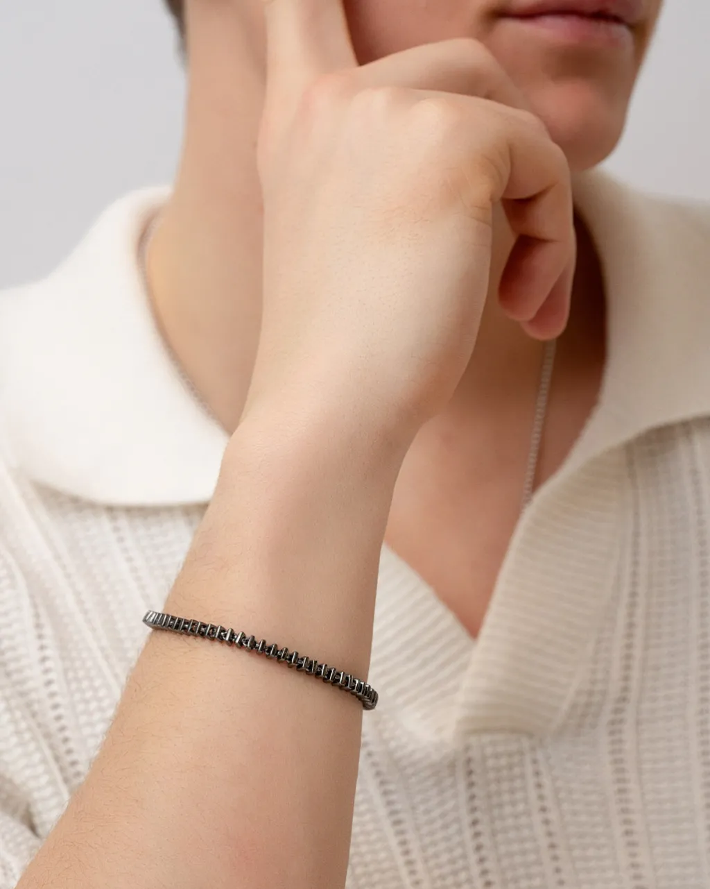 Sale Leddet sølvarmbånd i sort rhodium Til Menn | Armbånd
