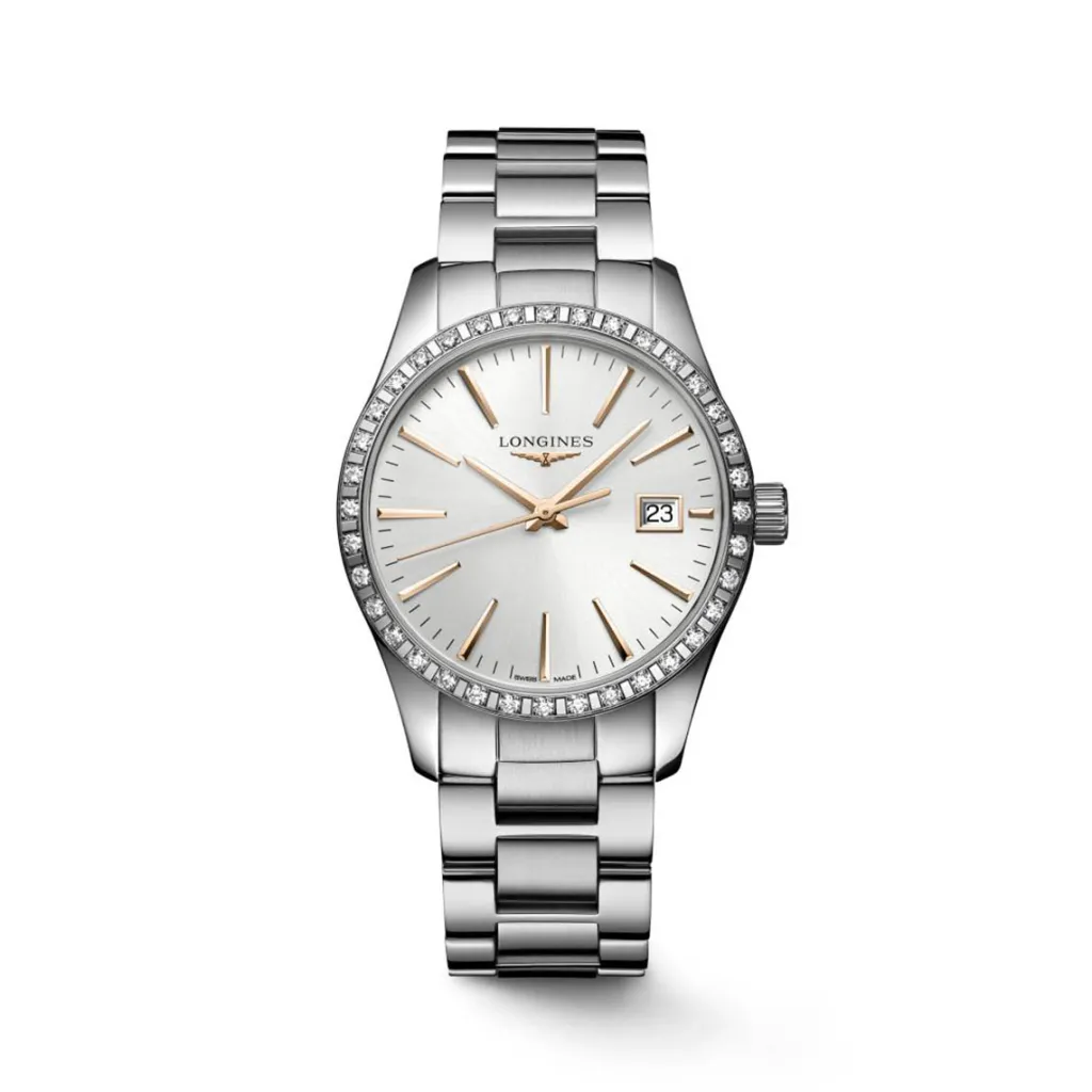 Outlet Conquest Classic sølv med diamanter 34 mm Klokker Med Diamanter | Til Henne