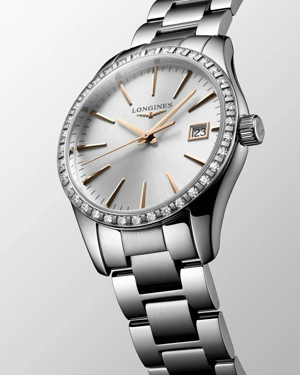 Outlet Conquest Classic sølv med diamanter 34 mm Klokker Med Diamanter | Til Henne
