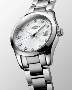 Sale Conquest Classic hvit perlemor 29,50 mm Klokker Med Diamanter | Til Henne