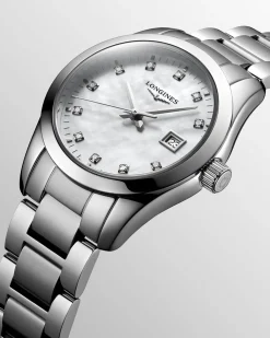 Sale Conquest Classic hvit perlemor 29,50 mm Klokker Med Diamanter | Til Henne
