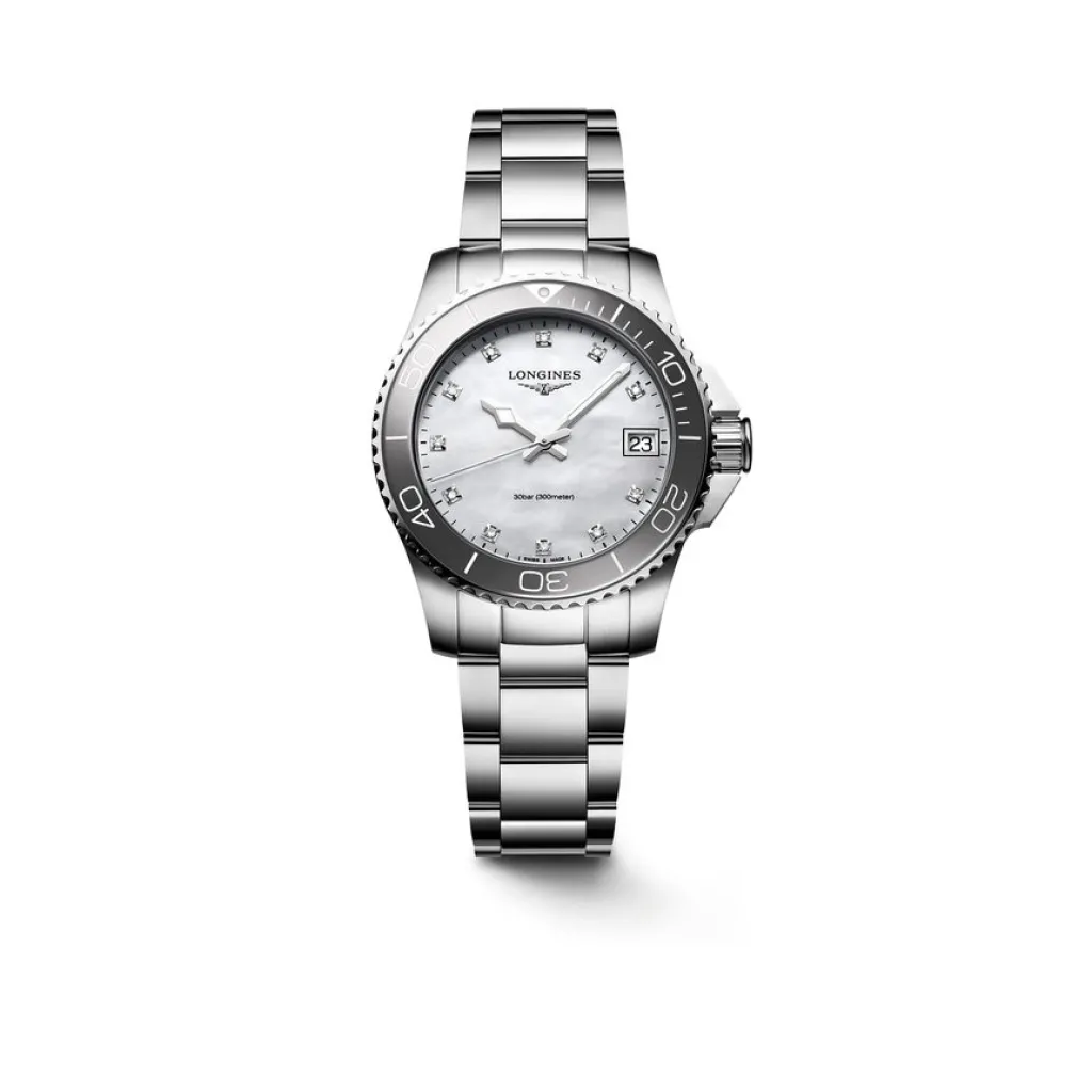 Fashion HydroConquest diamanter 0,044 ct hvit perlemor 32 mm Klokker Med Diamanter | Dykkerklokker