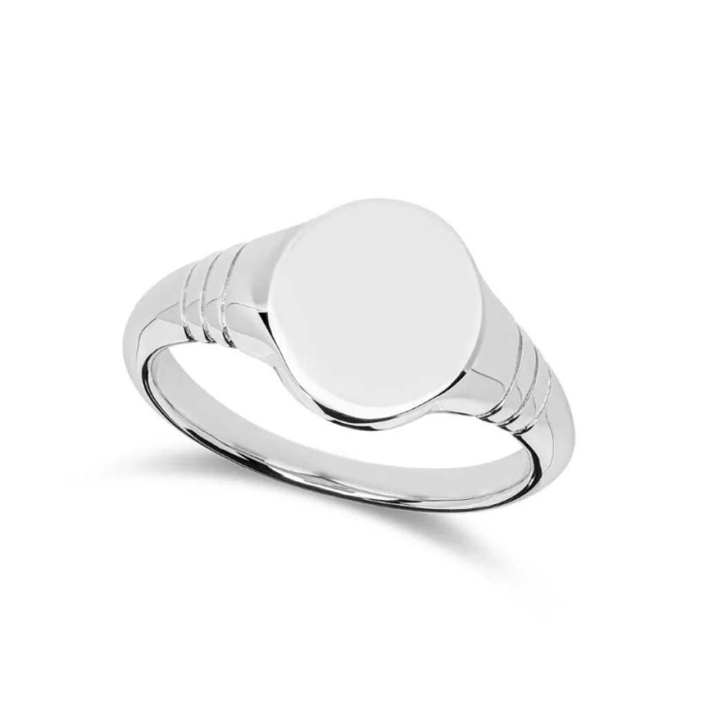 Discount Oval signetring i rhodinert sølv Til Menn