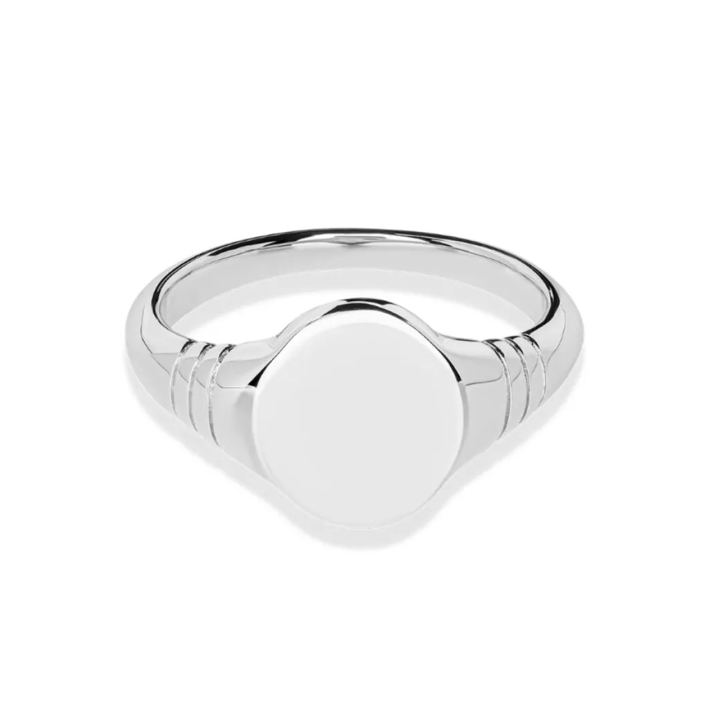 Discount Oval signetring i rhodinert sølv Til Menn