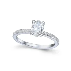 Discount Ovalslipt diamantring i hvitt gull 0,88ct Ringer