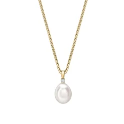 Best Perleanheng i gult gull med diamant 0,05 ct Halssmykker