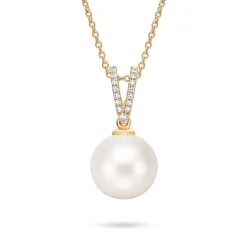 New Perleanheng i gult gull med diamanter 0,08 ct Halssmykker