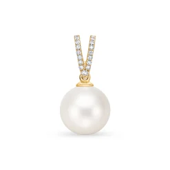 New Perleanheng i gult gull med diamanter 0,08 ct Halssmykker