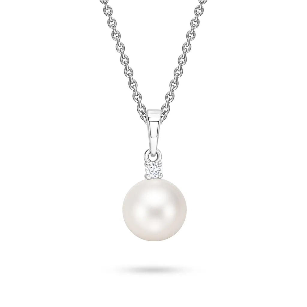 Sale Perleanheng i hvitt gull med diamant Halssmykker