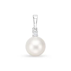 Sale Perleanheng i hvitt gull med diamant Halssmykker