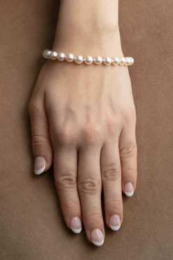 New Perlearmbånd 7-7,5 mm hvitt gull lås Armbånd