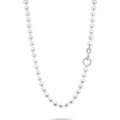 Discount Perlesmykke i hvitt gull med diamantdetaljer 0,38 ct Halssmykker