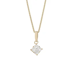 Sale Princess cut 0,36 ct diamantanheng gult gull Halssmykker