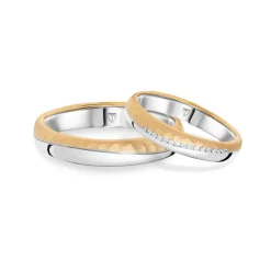 Fashion Promise giftering i hvitt og gult gull hamret 4,5 mm Ringer