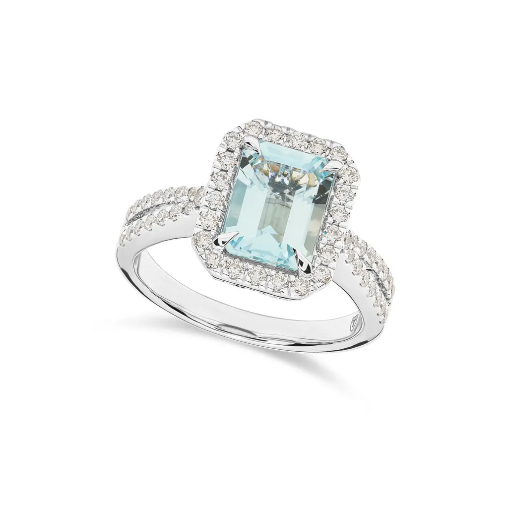 Discount Ring i 18 karat hvitt gull med akvamarin og diamanter 0,64 ct Ringer