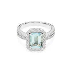 Discount Ring i 18 karat hvitt gull med akvamarin og diamanter 0,64 ct Ringer