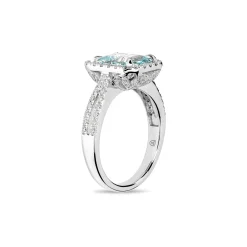 Discount Ring i 18 karat hvitt gull med akvamarin og diamanter 0,64 ct Ringer