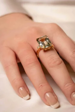 Sale Ring i gult gull med grønn ametyst 10,03 ct Ringer