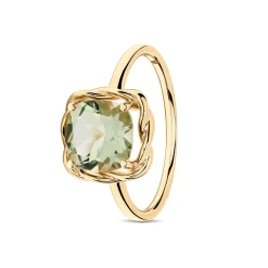 Clearance Ring i gult gull med grønn ametyst Ringer