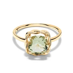 Clearance Ring i gult gull med grønn ametyst Ringer