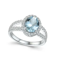 Online Ring i hvitt gull med akvamarin og diamanter 0,50 ct Ringer