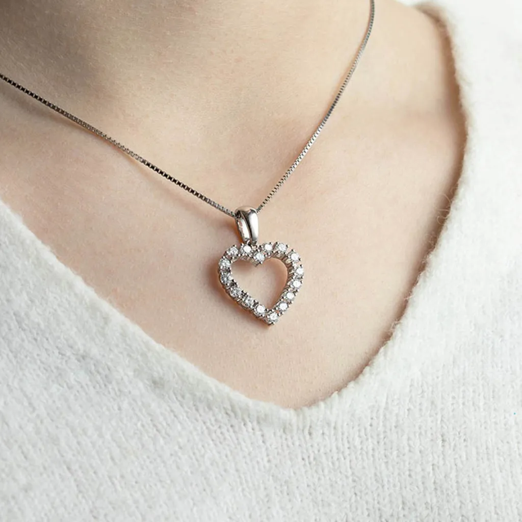 Outlet Romance anheng 1,00 ct diamanthjerte Halssmykker