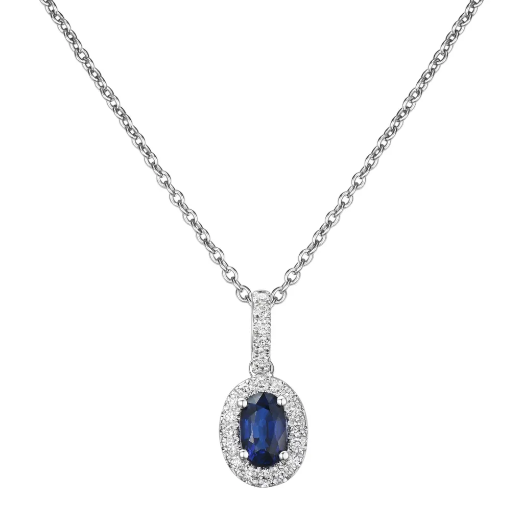 Fashion Rosettanheng med safir og diamanter 0,16 ct Halssmykker