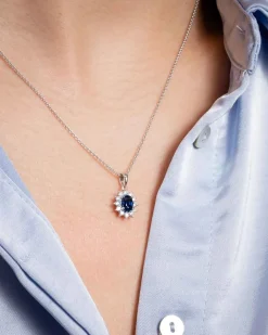Best Rosettanheng safir 0,67 ct og 0,26 ct diamanter Halssmykker