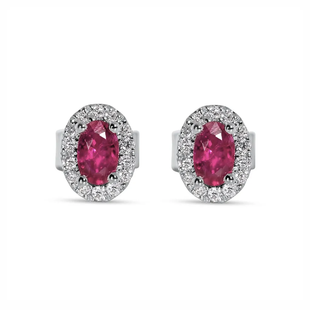 Fashion Rosettørepynt i hvitt gull med diamanter 0,14 ct og rubin Ørepynt