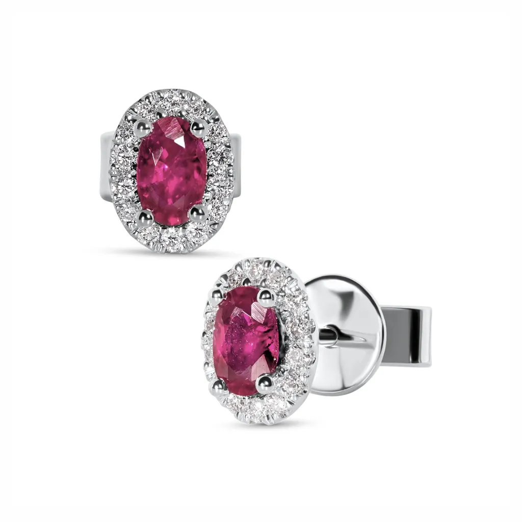 Fashion Rosettørepynt i hvitt gull med diamanter 0,14 ct og rubin Ørepynt