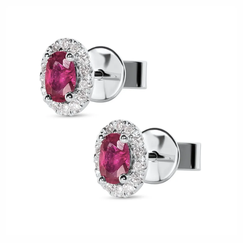 Fashion Rosettørepynt i hvitt gull med diamanter 0,14 ct og rubin Ørepynt