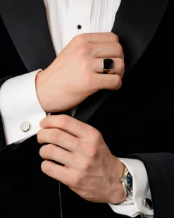 Clearance Signet ring i rhodinert sølv med onyx Til Menn | Ringer