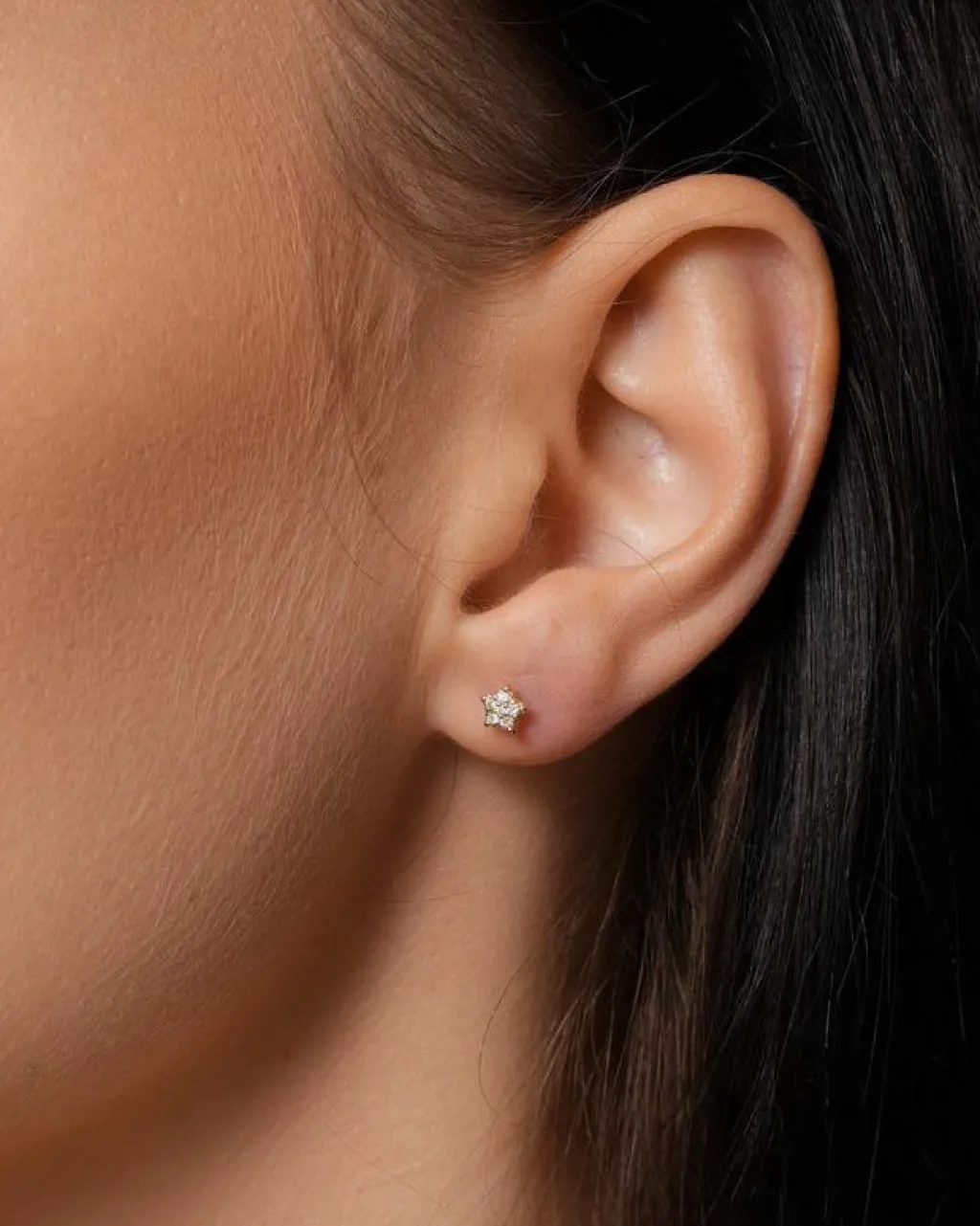Discount Stjerneformede diamantøredobber 0,08 ct i gult gull Ørepynt