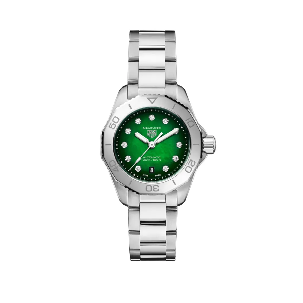 Sale Aquaracer Professional grønn 30 mm Klokker Med Diamanter | Dykkerklokker