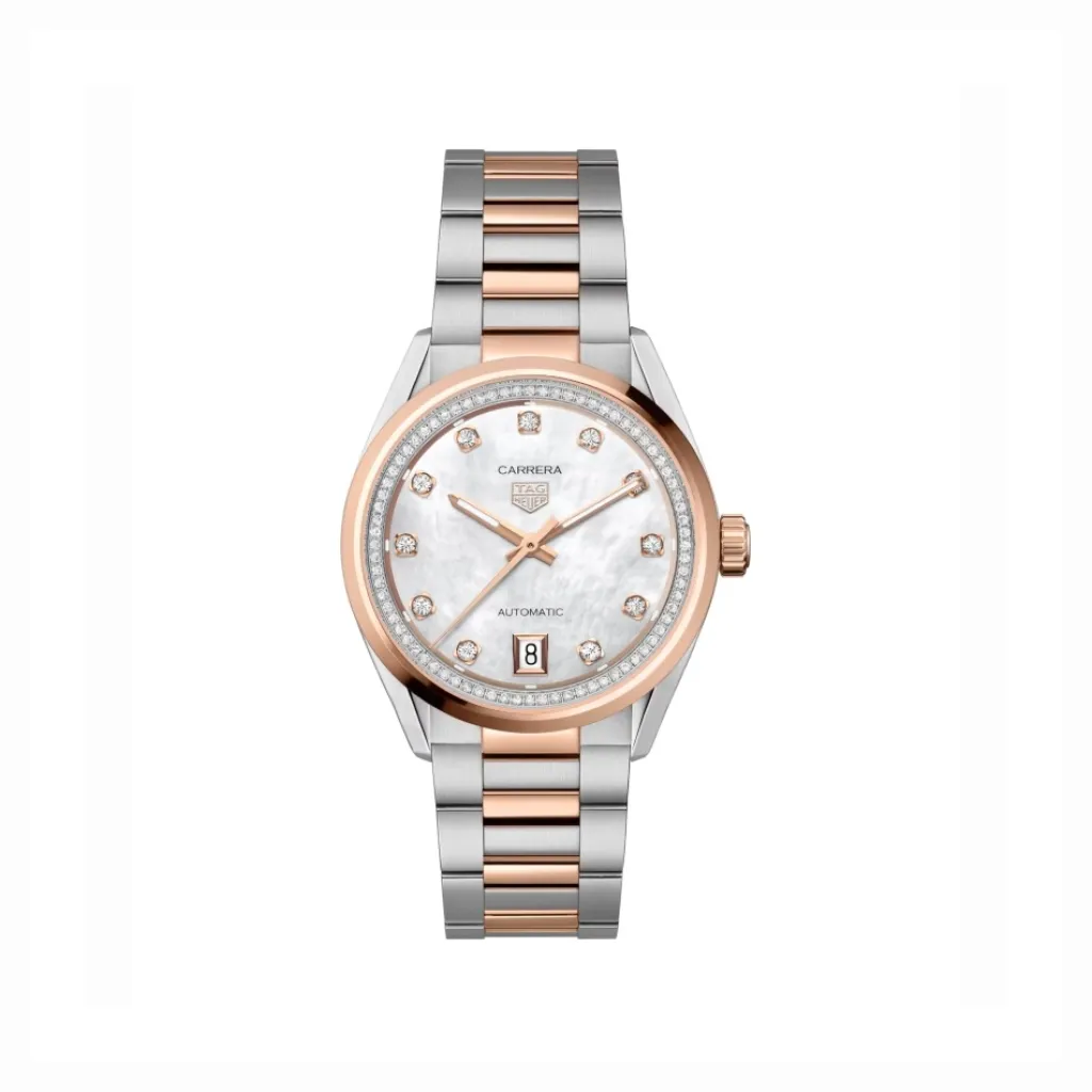 Fashion Carrera automatisk roségull med diamanter 36 mm Klokker Med Diamanter