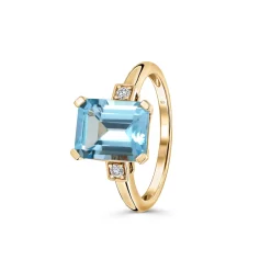 Sale Topas ring i gult gull med diamanter Ringer